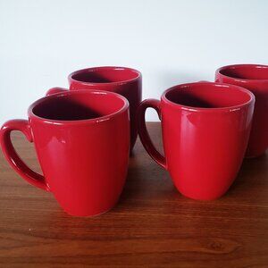 4 Corelle Coordinates Red Stoneware Coffee Mugs 11 ounces